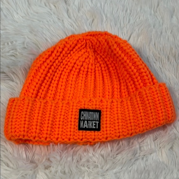 Vibrant Orange Smiley Face Knit Hat - Picture 3 of 3